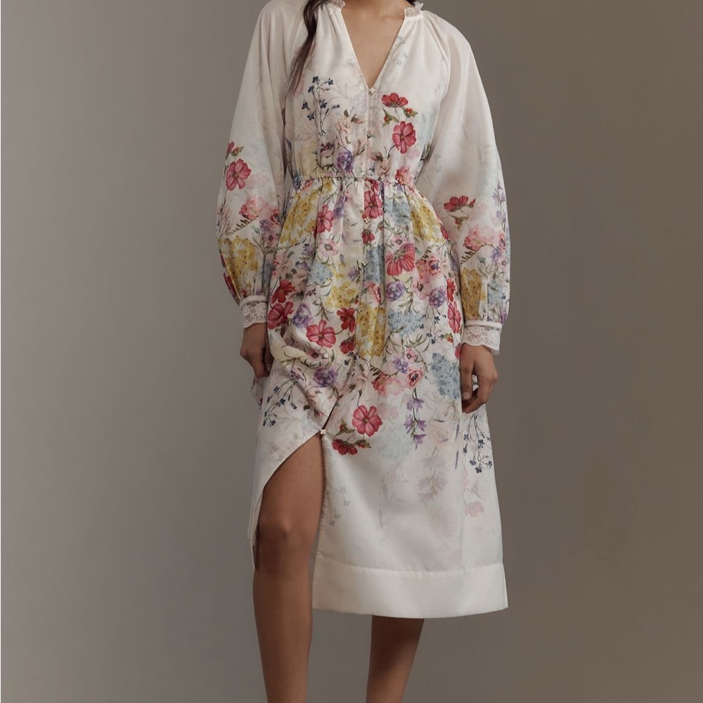 Anthropologie Let Me Be Floral Long Sleeve Midi Dress Small